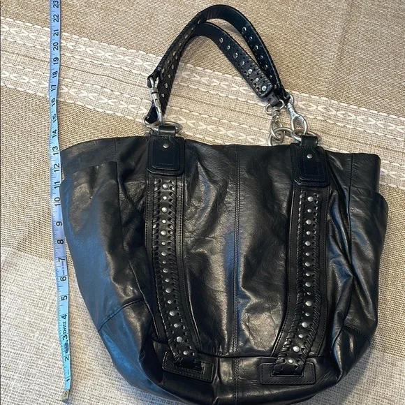 Sigrid Olsen Black Studded Leather Tote Bag Fully Lined - Picture 11 of 12